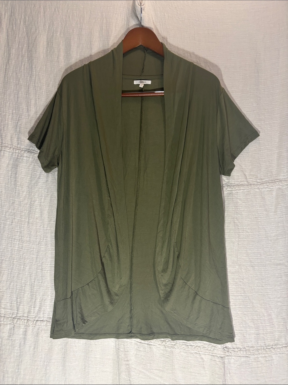Maurices Olive Green Draped Open-Front Short Sleeve Cardigan Size Large